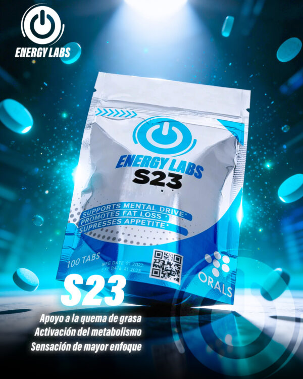 S23 Energy Labs - envase metálico azul con 100 tabletas de SARM Ultrabolic
